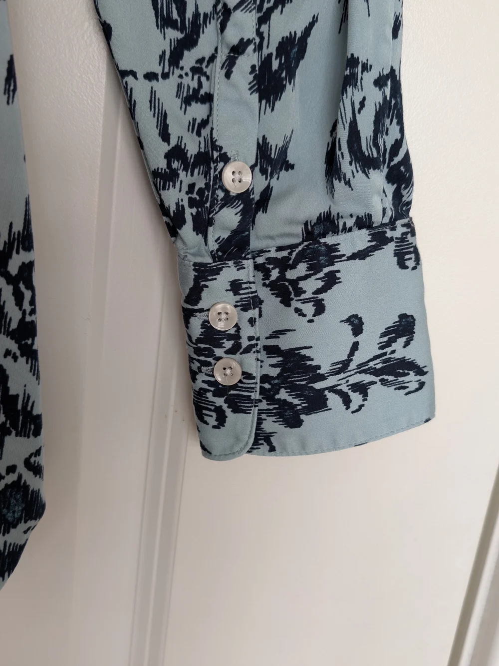Chico's Light Blue and Navy Floral Button-Down Shirt